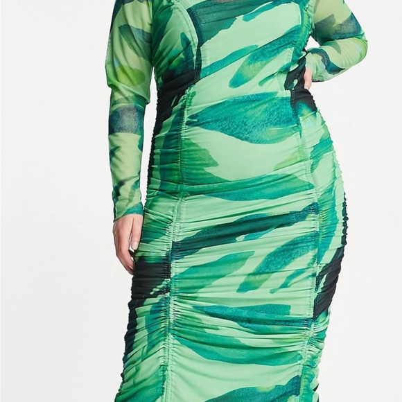 ASOS Curve Green Mesh Midi Dress - Picture 3 of 4